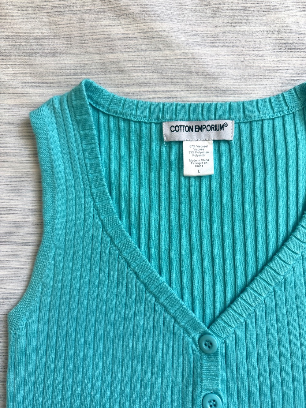 Turquoise Ribbed Button-Front Tank - Picture 4 of 4